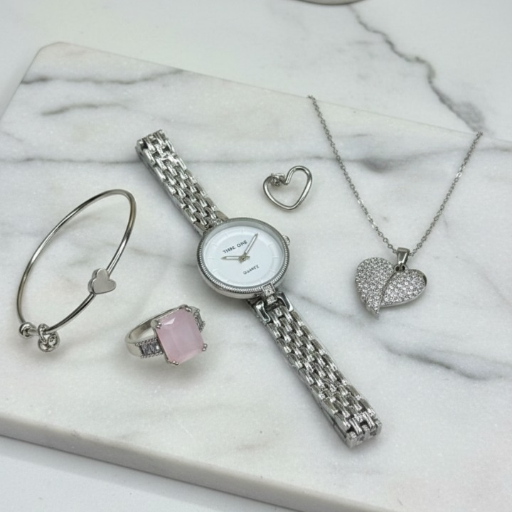 Elegant Heart & Stone 5-Piece Women’s Jewelry Gift Set ~ Imported